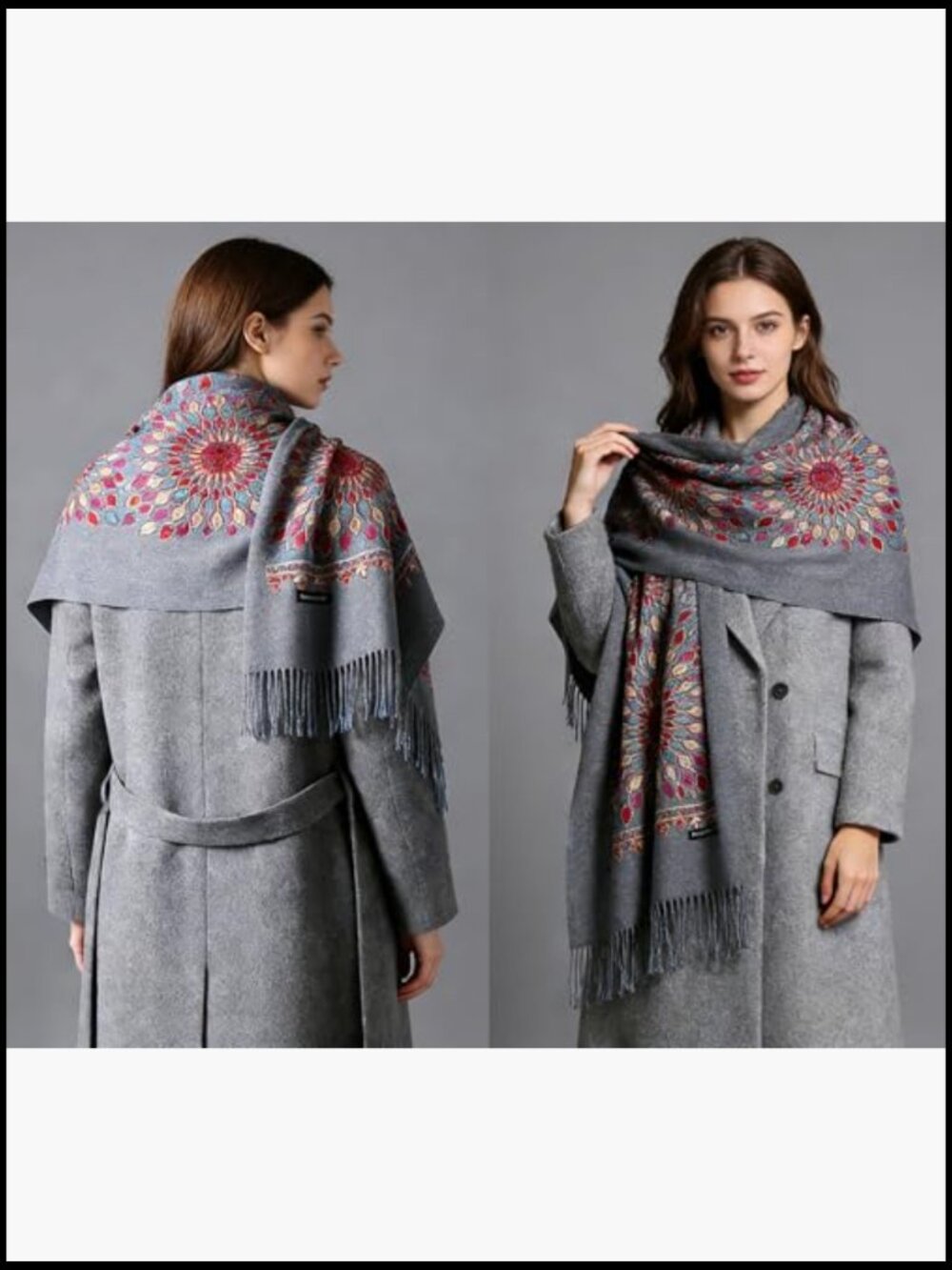 Oversized Cashmere Feel Winter Scarf Embroidered Pashmina 78x27 - Picture 3 of 7